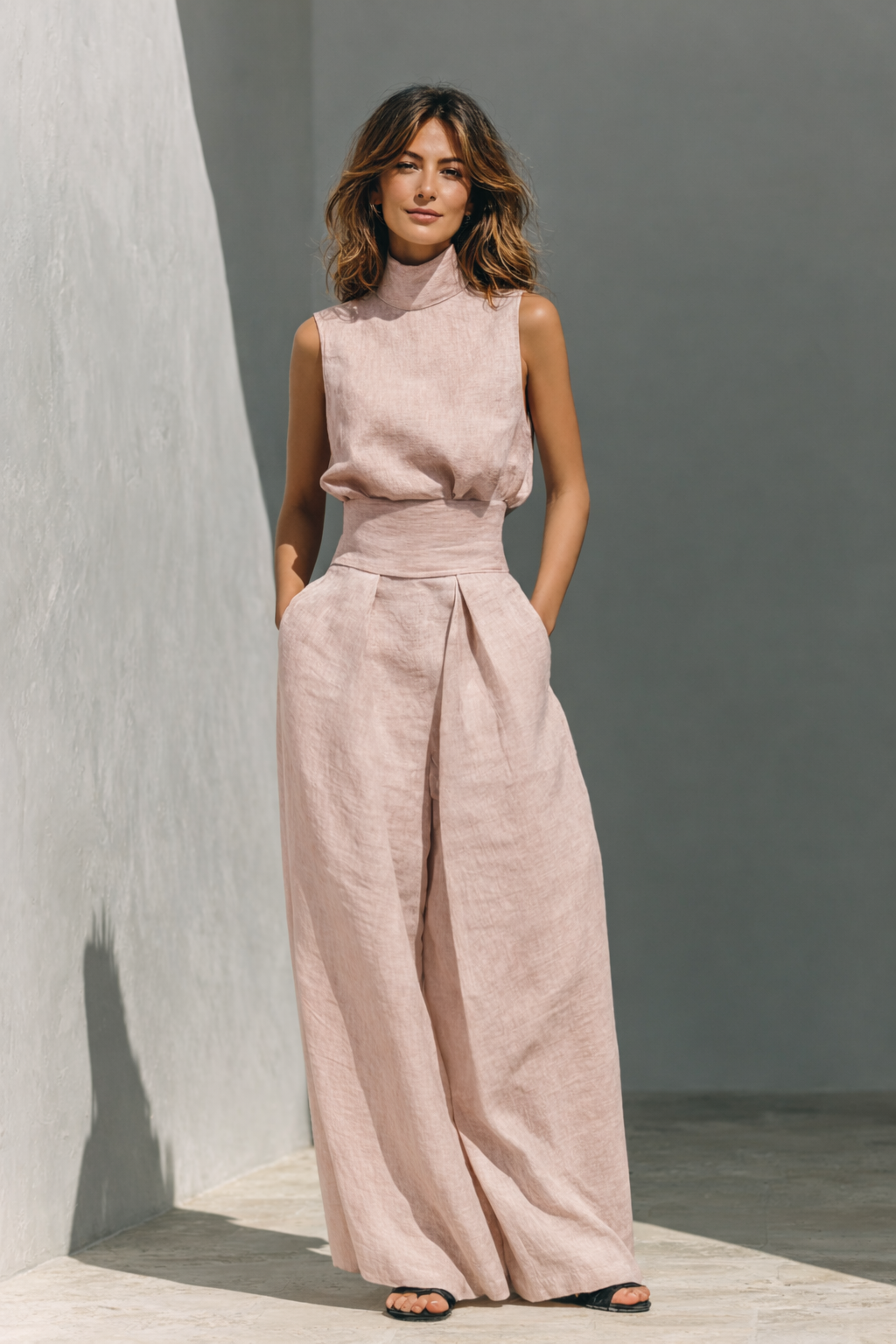 María | Conjunto minimalista de top y pantalón amplio en algodón y lino