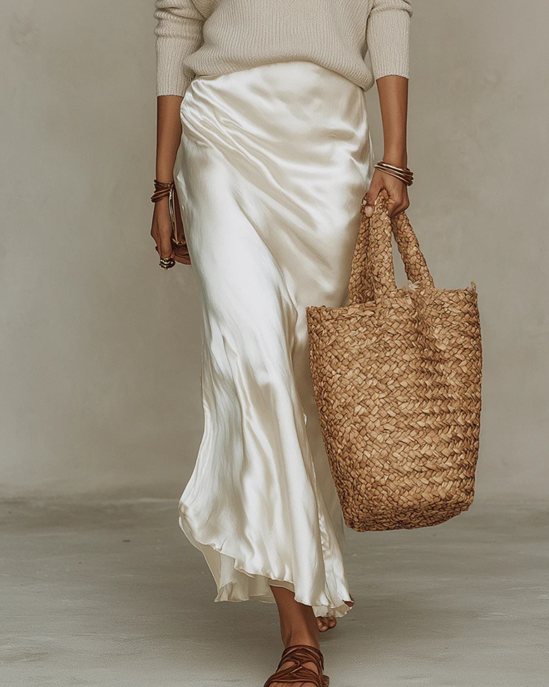 Elena | Vestido midi satinado con suéter incluido